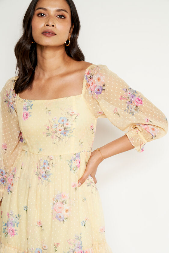 Floral Flared Dress, Lime Green, image 4